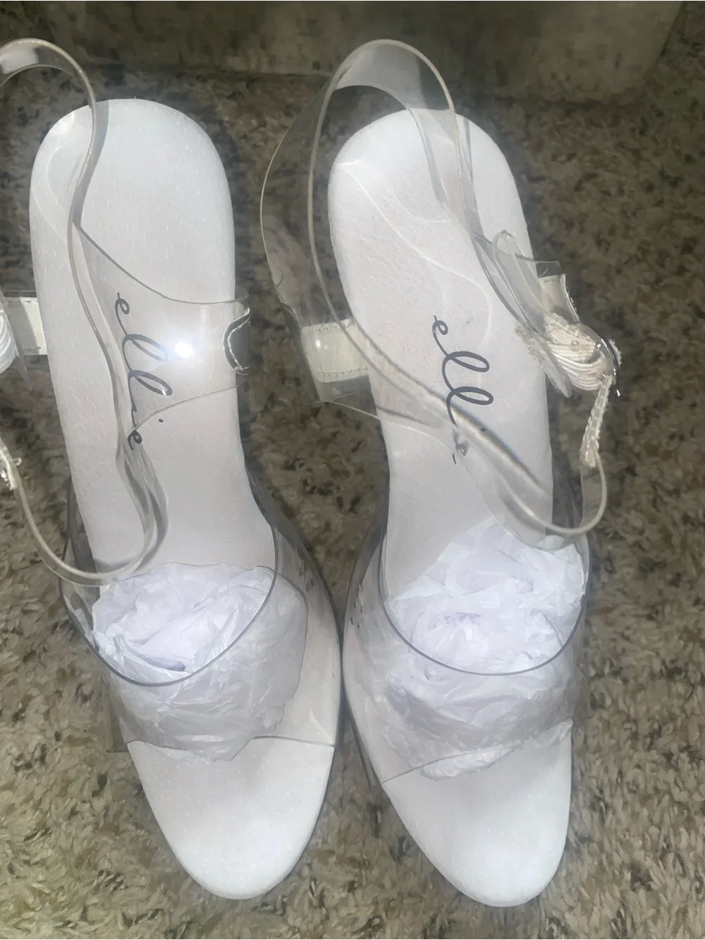 Ellie White Clear Strap Stiletto Heels